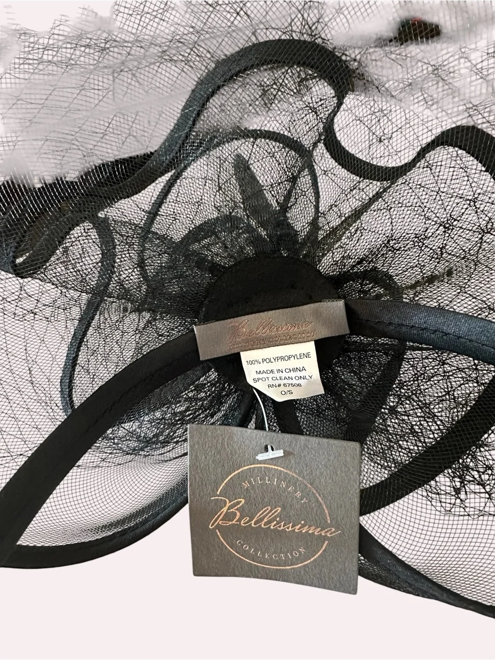 Bellissima Black Rosette Fascinator Headband with Birdcage Veil